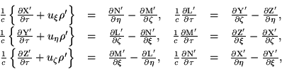 \begin{displaymath}\begin{array}{cccccc} \frac{1}{c}\left\{\frac{\partial \rm X'...
...l\eta} - \frac{\partial \rm Y'}{\partial \xi}, \ \end{array}\end{displaymath}