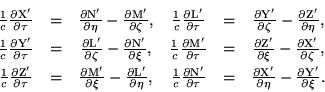 \begin{displaymath}\begin{array}{cccccc} \frac{1}{c}\frac{\partial \rm X'}{\part...
...l\eta} - \frac{\partial \rm Y'}{\partial \xi}. \ \end{array}\end{displaymath}